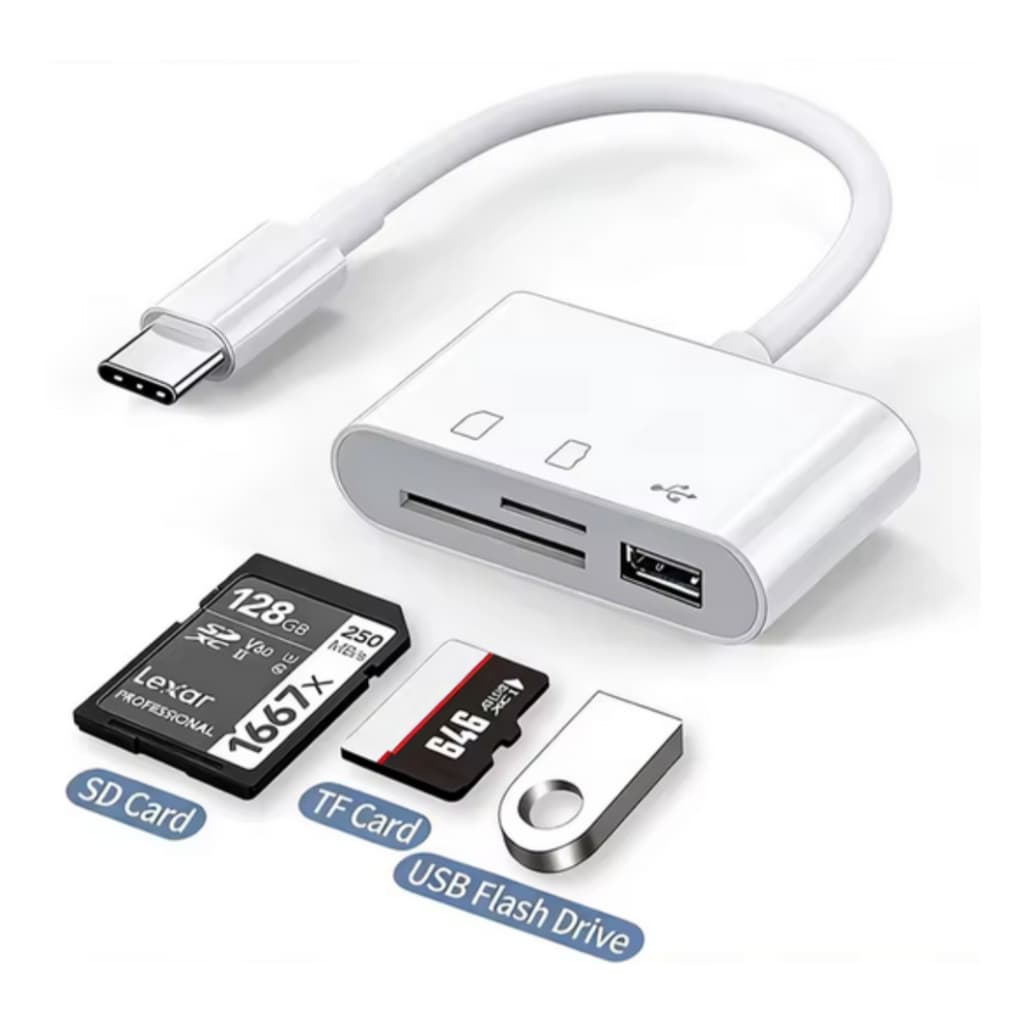 Adaptador Tipo C 3 Em 1 Usb 3.0 SD Leitor Cartão Android Iphone Transferência