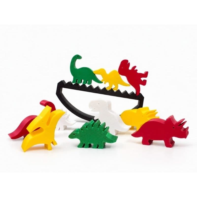 Kit Jogo de Equilíbrio - 10 Dinossauros Coloridos e 1 Base de Equilíbrio