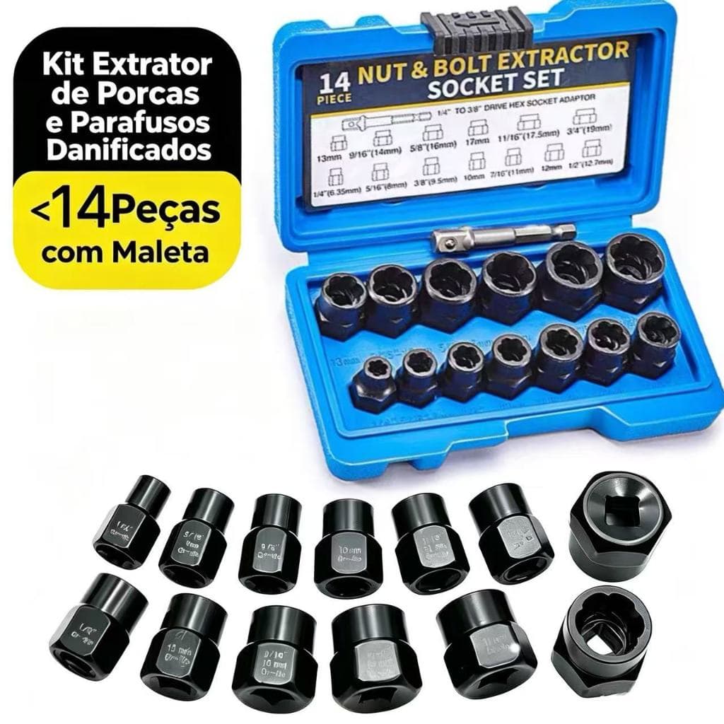 Kit 14 Peças Extração De Parafuso E Porca De Impacto Pronta
