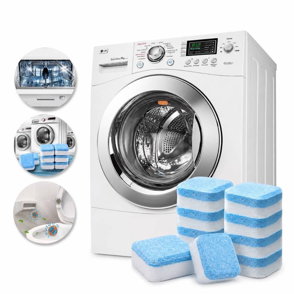 Kit Pastilhas Efervescentes para Limpeza de Máquina de Lavar Roupas e Lava Louças Higieniza Remove Odores Gorduras