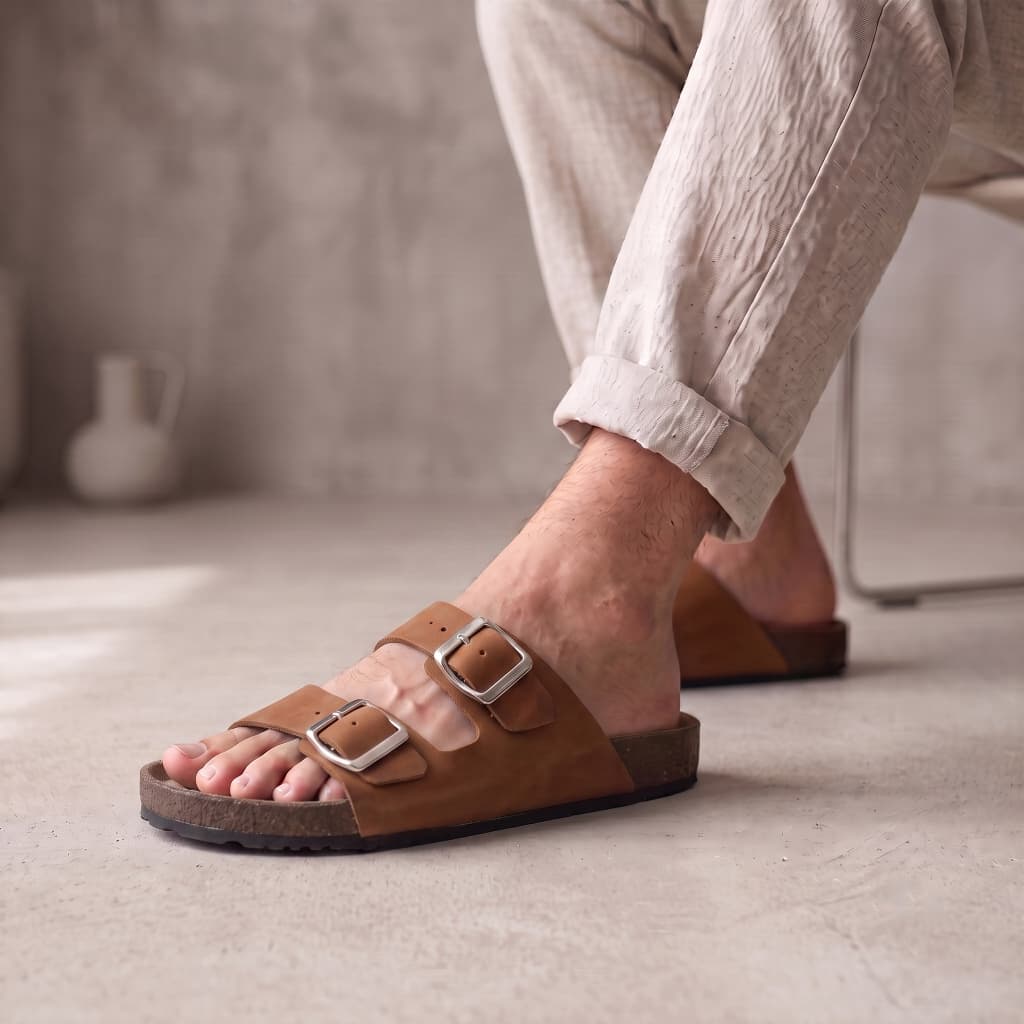 Rasteirinha Birken Feminino Fivela Couro Legitimo Moderna Calce Fácil