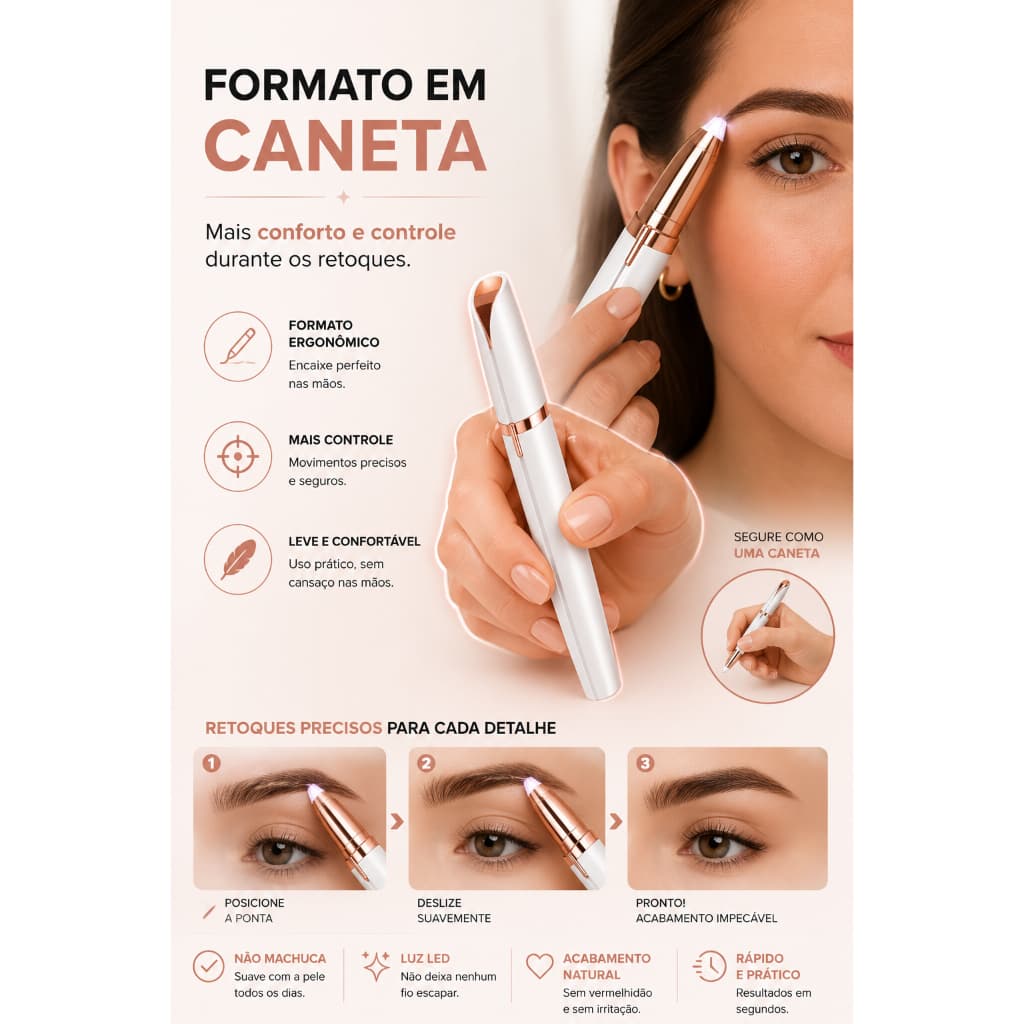 Caneta Depiladora Elétrica para Sobrancelhas Recarregável