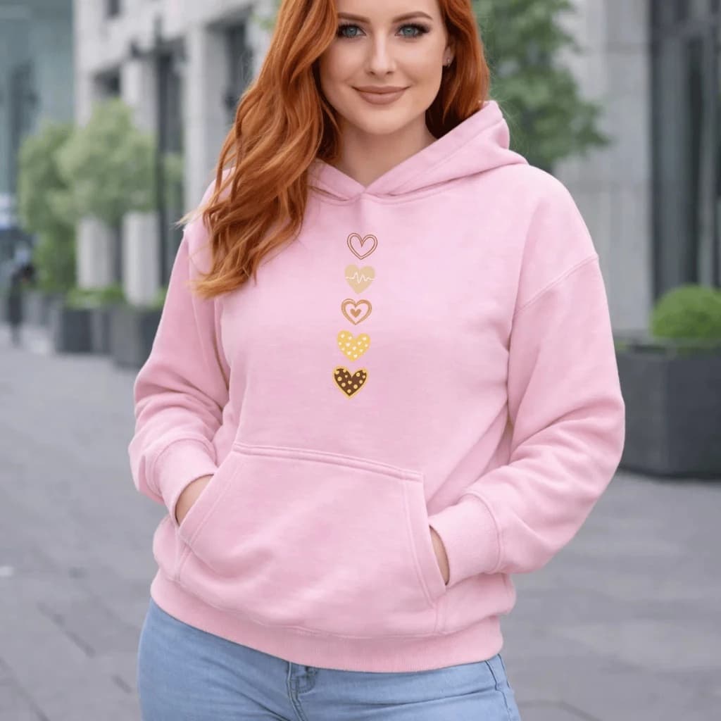 Moletom Feminino Estampado Coraçãzinhos Blusa De Frio 100% Algodão