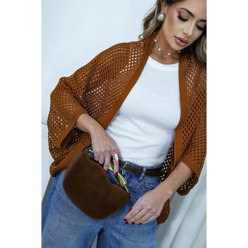 Capa Kimono de Tricot Saída de Praia Atemporal Ponto Crochê Sobreposição Moda Inverno/Verão