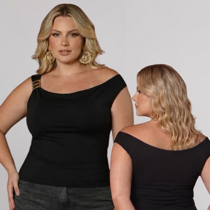 Blusa Regata Plus Size no Suplex Premium Detalhe Fivelas Douradas Zero Transparência Alta Compressão Moderna e Estilosa