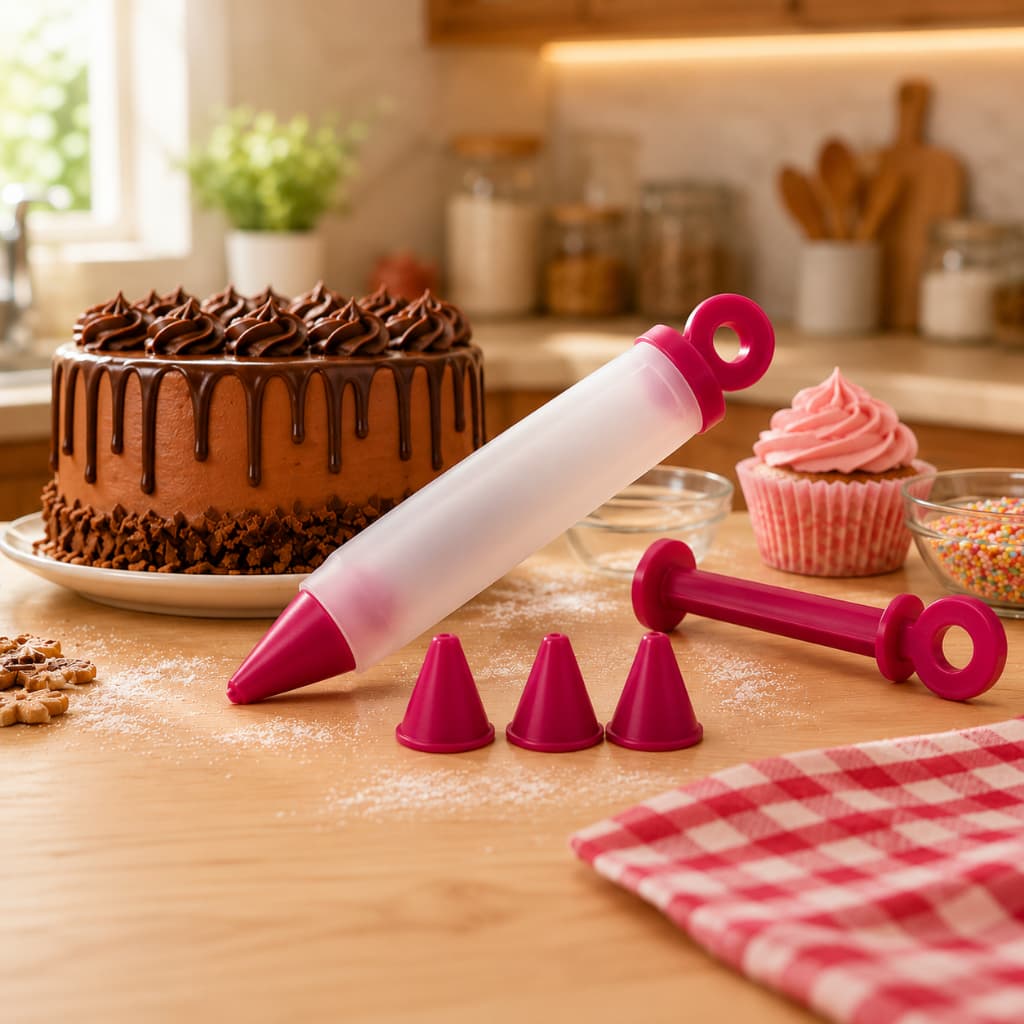 Caneta para Confeitar Bolo Silicone 3 Bicos Decorador Cupcake Torta Biscoito Rosa