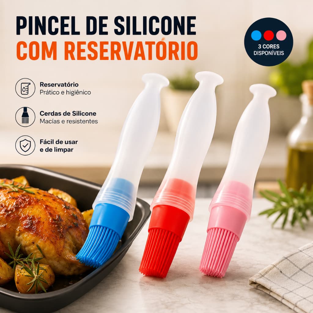 Pincel de Silicone com Reservatório para Óleo Manteiga Molhos Culinário Antiaderente Reutilizável Untar
