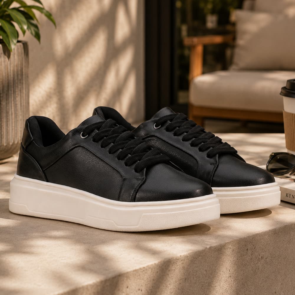 Tênis Masculino Preto Sola Reta Skate Street Streetwear Casual Gym Academia Skatista Conforto Original Couro Sintético