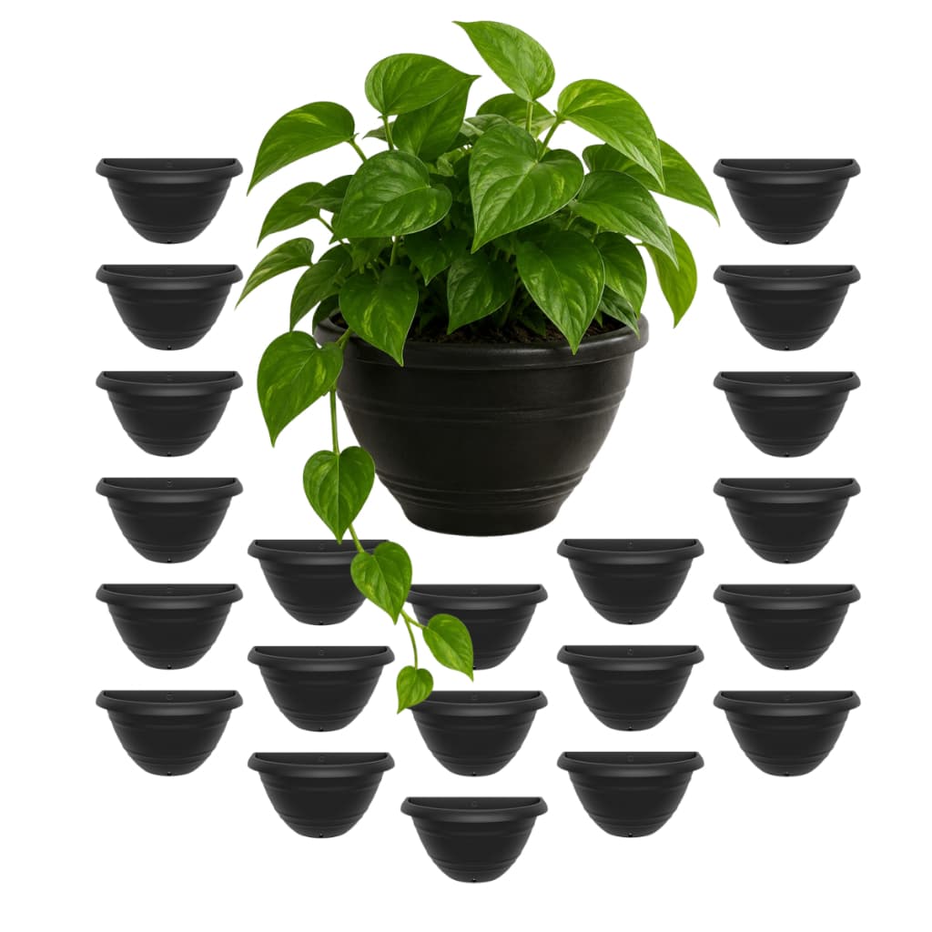 Kit 50 Vasos de Parede Preto 1 Litro Meia Lua de Plástico Flores Plantas Jardim Vertical Decoração