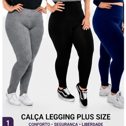 Kit 3 Calças Legging Plus Size Academia Costura Reforçada