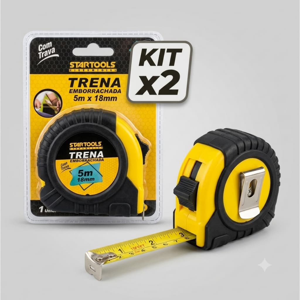 kit 2 trenas Retrátil Profissional emborrachadas com trava 5 metros 18mm startools