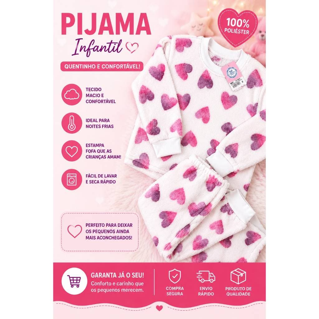 Pijama Infantil Estampado e peluciado Feminino e Masculino  Inverno Quentinho