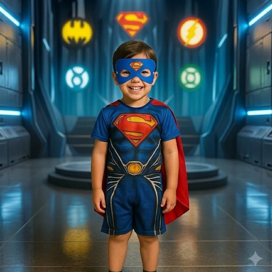 Fantasia Infantil Superman Macacão Curto com Capa – Menino (2 a 8 Anos) - Pronta Entrega