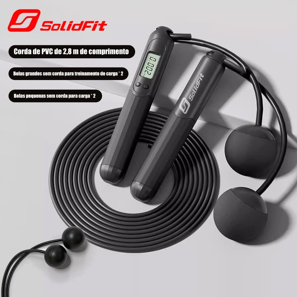 Corda de Pular 2 em 1 com Contador Digital Sem Fio e com Corda Ajustável Bolas com Peso Fitness Crossfit