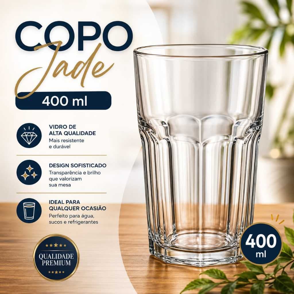 Jogo De Copos Para Cozinha De Vidro Grosso Super Resistente 400 ML Grande Modernos Jogo Copos 400 mL