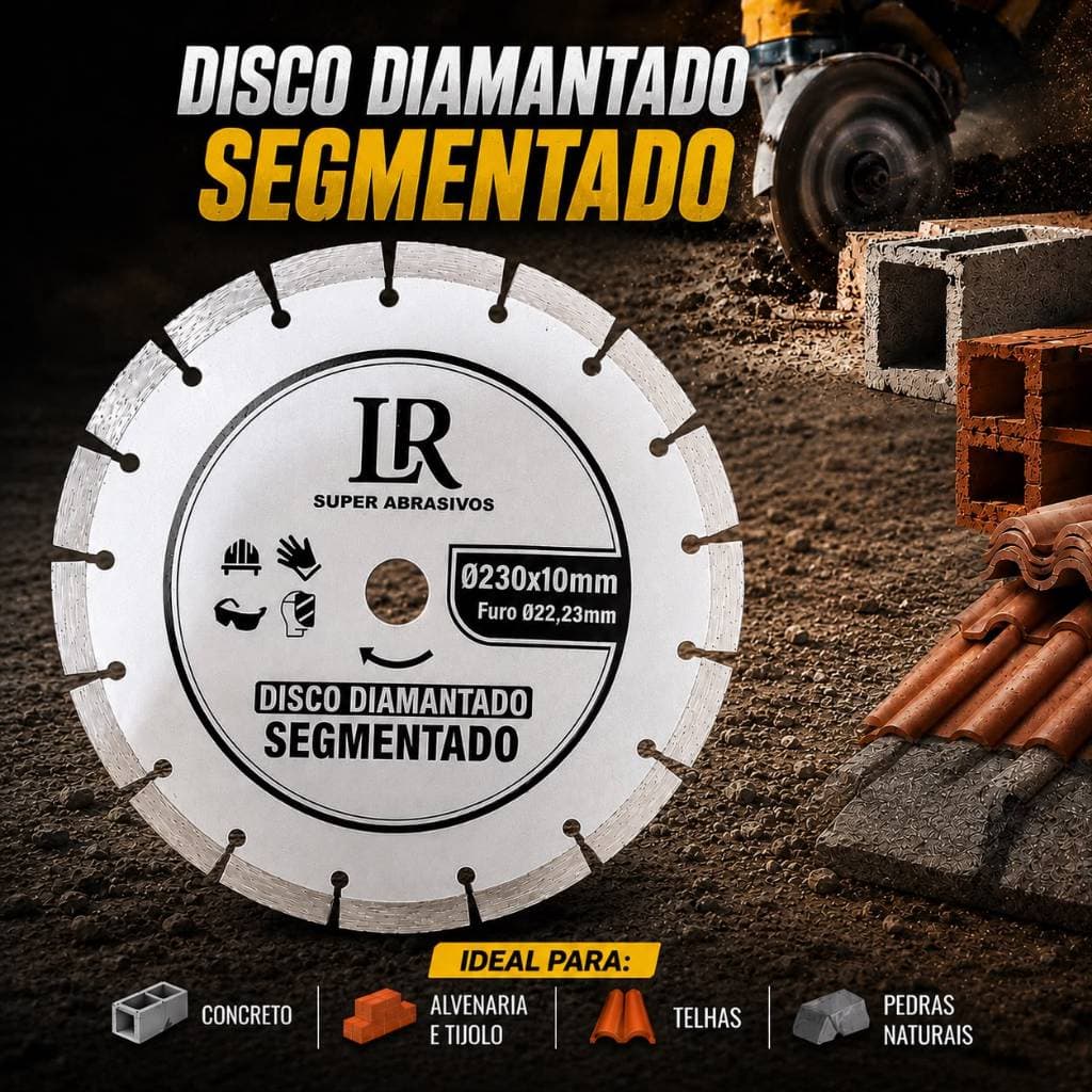 Disco De Corte 230x22,23mm 9" Segmentado Diamantado Esmerilhadeira Concreto Alvenaria Tijolo Telhas