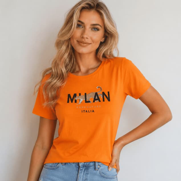 Blusa T-Shirt Feminina 100% Algodão Peruano Camiseta Milan Italia Estampada Casual Manga Curta Moda Premium