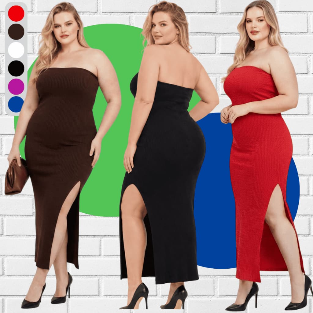 Vestido Plus Size Tomara que Caia 🤯😌 Com Fenda Midi Longo GG XG G1 G2 Justo Colado Blogueira Premium