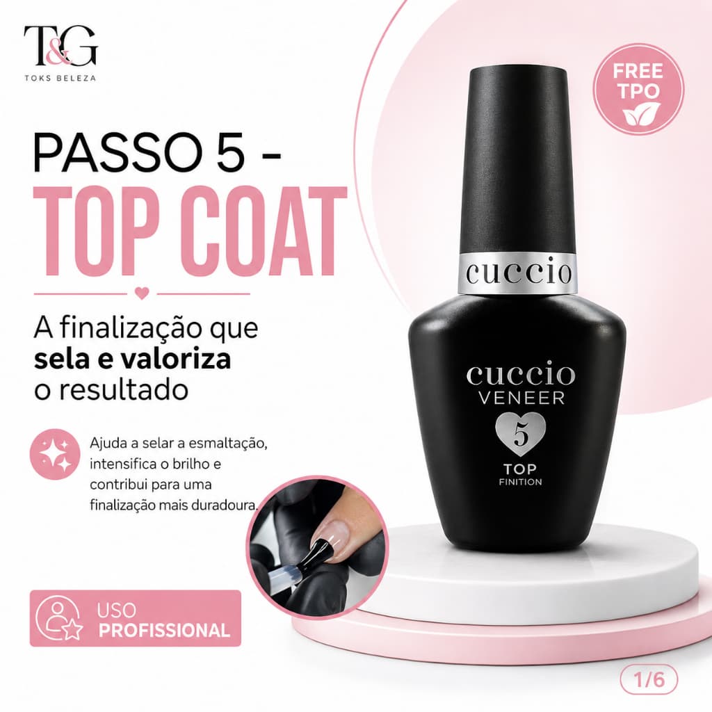 Top Coat unha GEl Cuccio Veneer Passo 5 LED/UV Alto Brilho