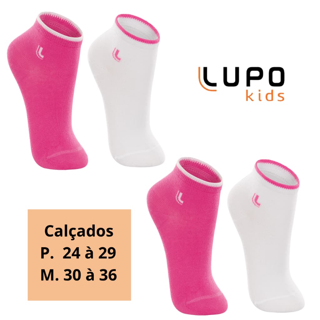 Kit 04 Meias Infantil Menina Menino Cano Curto Lupo Kids Criança Algodão Original Punho Soft Escolar