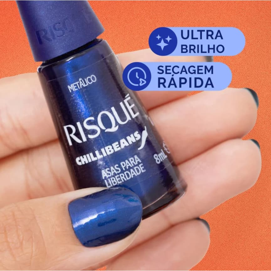 Esmalte Risque Chilli Beans azul metálico  ASAS PARA LIBERDADE 8ml