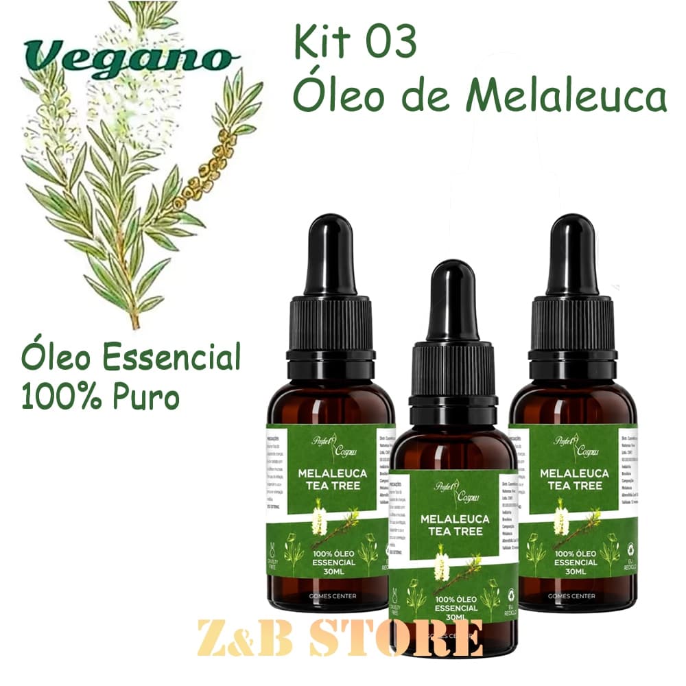 Kit com 03 Óleo Essencial De Melaleuca 100% Puro 30ml Contra Micose
