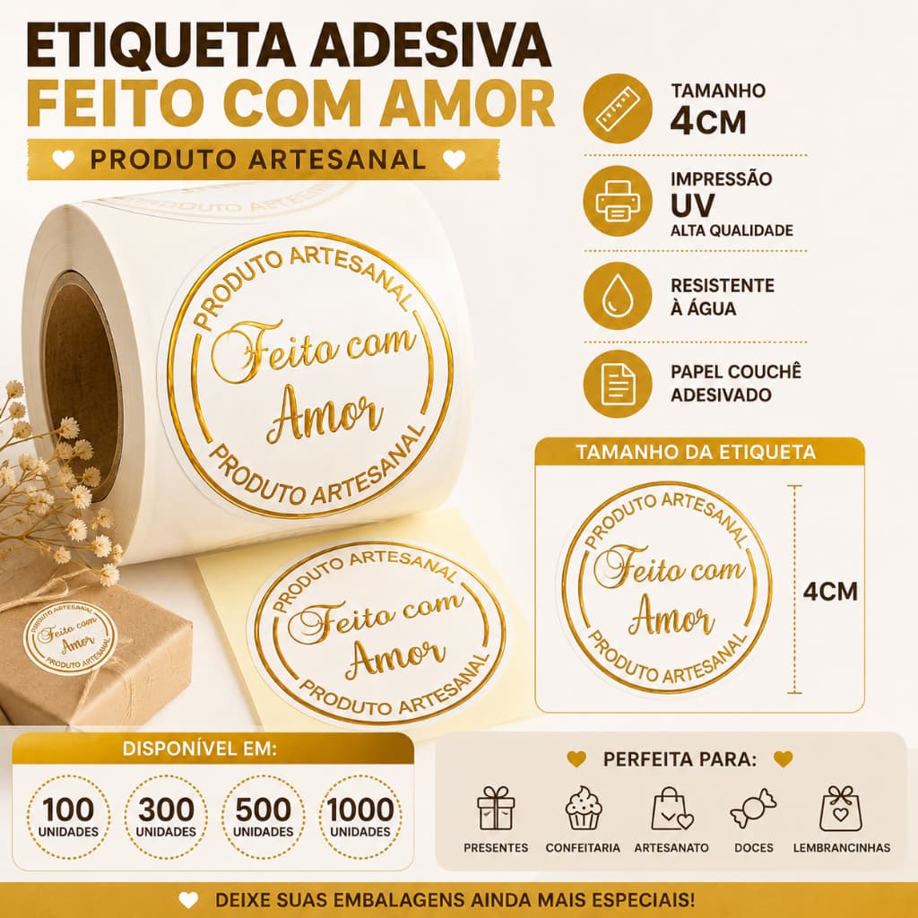 Etiqueta Adesiva Feito Com Amor Produto Artesanal