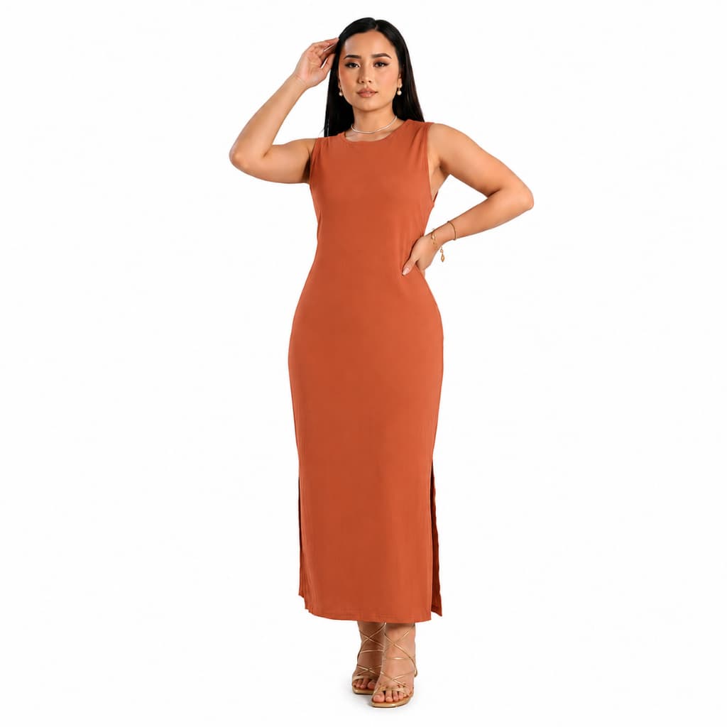 Vestido Regata Feminino Longo em Alfaiataria elegante com Fenda Lateral zero transparência
