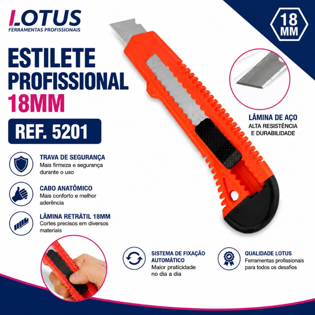 Estilete Profissional 18mm com Trava de Segurança | 5201