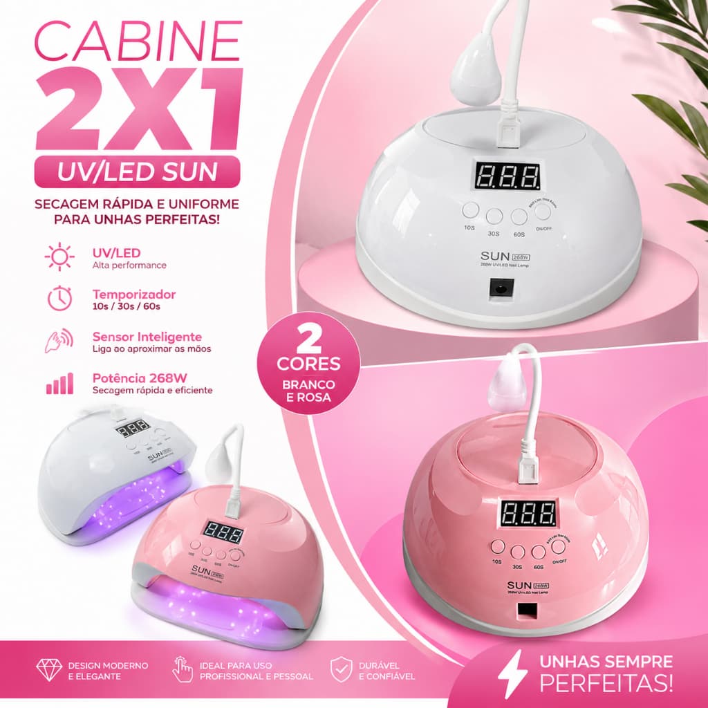 Cabine Led Uv 2x1 Digital Sensor Bivolt 268w 42 led