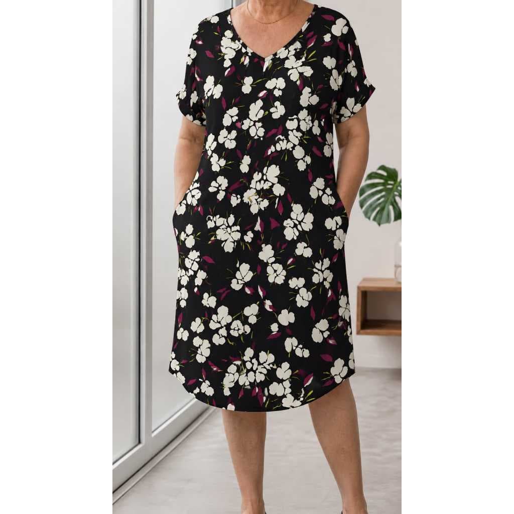 VESTIDO SENHORA VISCOSE DECOTE V COM BOLSO FRESQUINHO