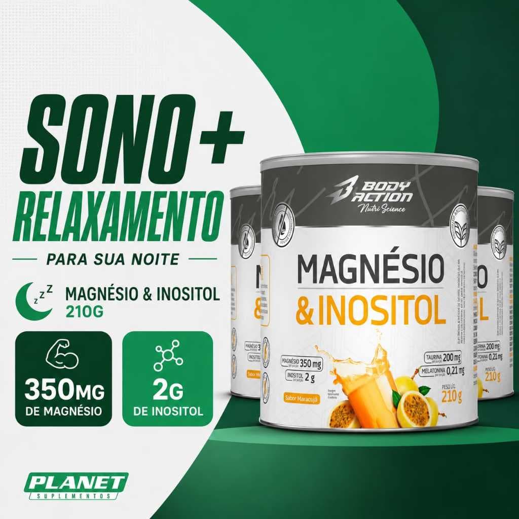 Kit 3x Magnésio Inositol com Melatonina 300g BodyAction Sono Relaxamento Bem Estar Noturno Descanso