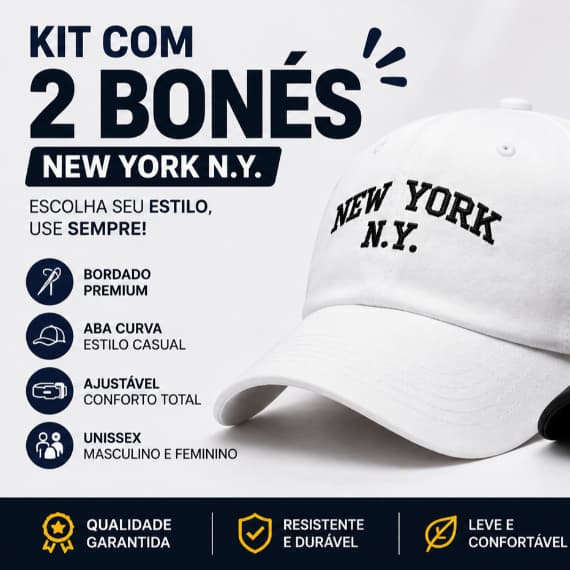 Kit 2 Bonés Dad Hat NY  Aba Curva Casual Unissex 2026