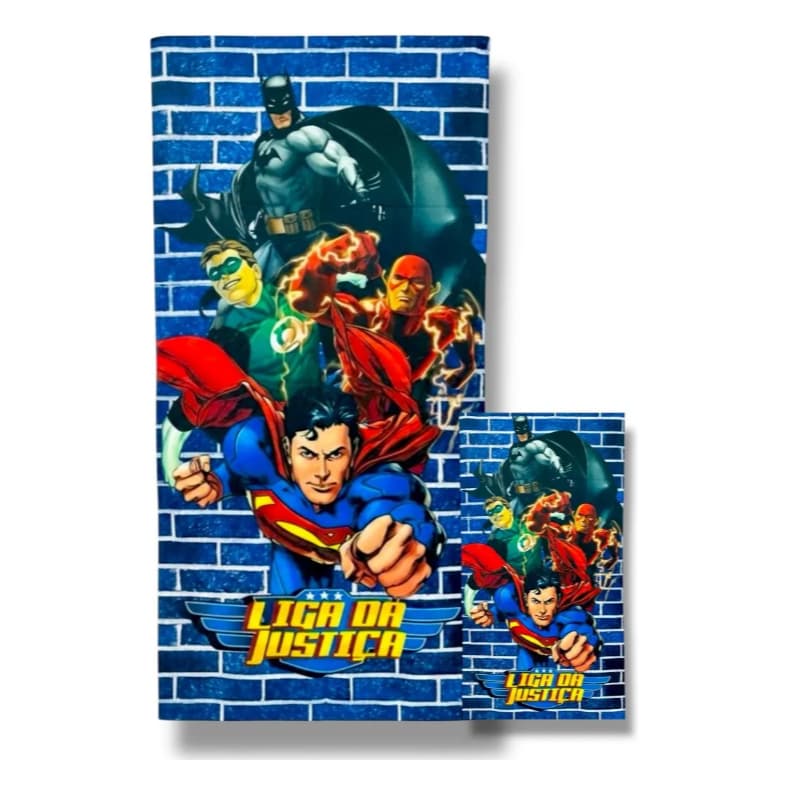 Kit Toalha De Banho + Toalha De Mão Infantil Liga da Justiça