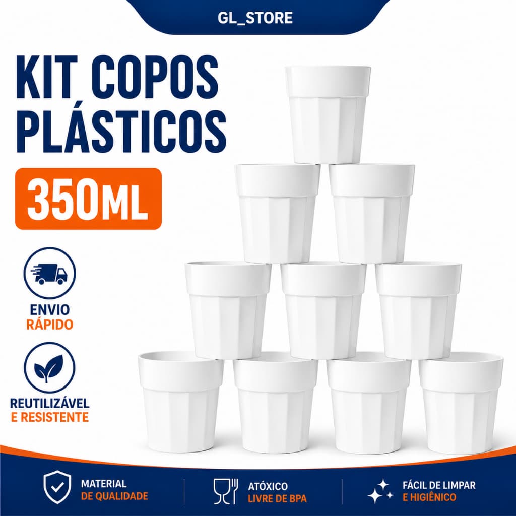 KIT COPOS PLÁSTICO RESISTENTE PARA FESTA CASAMENTO BAR RESTAURANTE LANCHONETE ANIVERSÁRIO ESCOLA