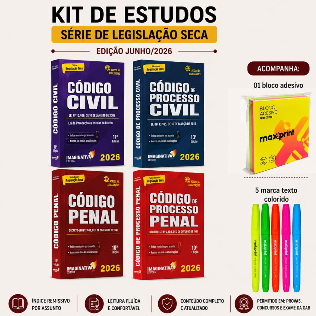 Código Civil + Processo Civil + Código Penal + Processo Penal Edição Junho/2026 | Kit de estudos atualizado