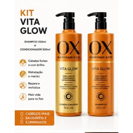 Kit OX Vita Glow Mari Maria Shampoo 500ml + Condicionador 500ml Hidratação e Brilho