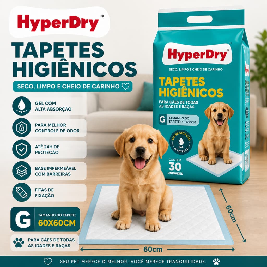Tapete Higiênico PET 60x60 Econômico e Super Resistente 30 unidades