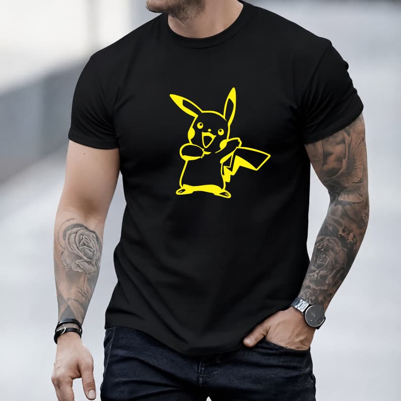Camiseta Pikachu Pokémon Geek Unissex Estampada Anime Camisa Preta Pronta Entrega Envio Imediato