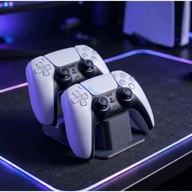 Suporte Duplo Para 2 Controles - Base Mesa Gamer Organizador Duplo - Preto Branco Azul | Domora 3D