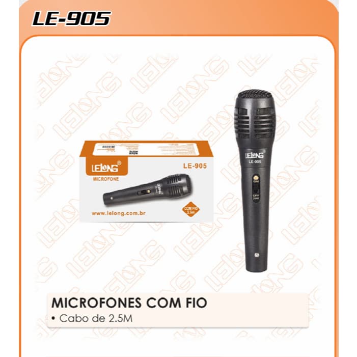 Microfone Com Fio Dinâmico Com Fio 2,5 Metros LE-905