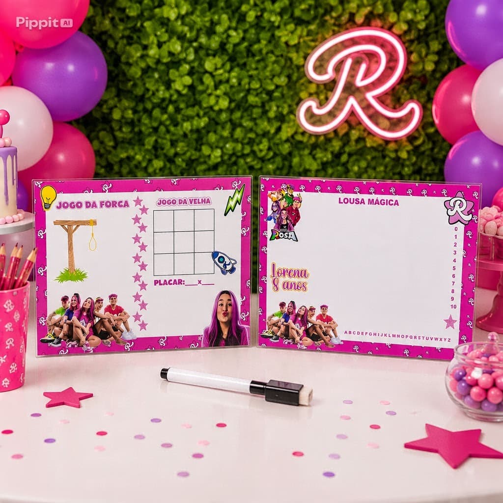 Lousa Mágica Personalizada Os Rosas Lembrancinha Com Canetas Apagáveis Aniversário Infantil