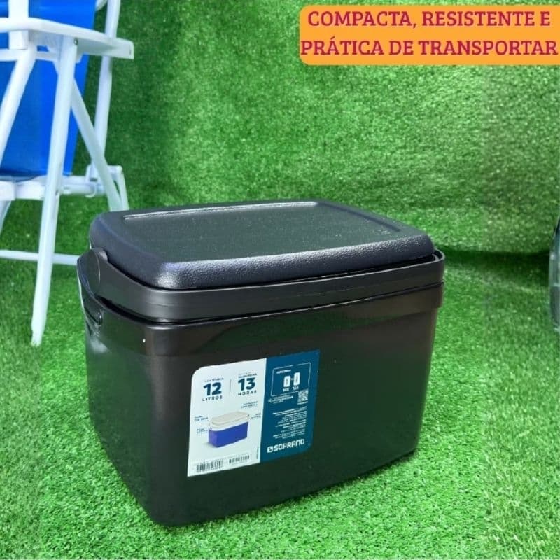Caixa Térmica Cooler 12 Litros Alça Retrátil Suporta 18 Latas Até 13H Gelado Camping Praia Soprano