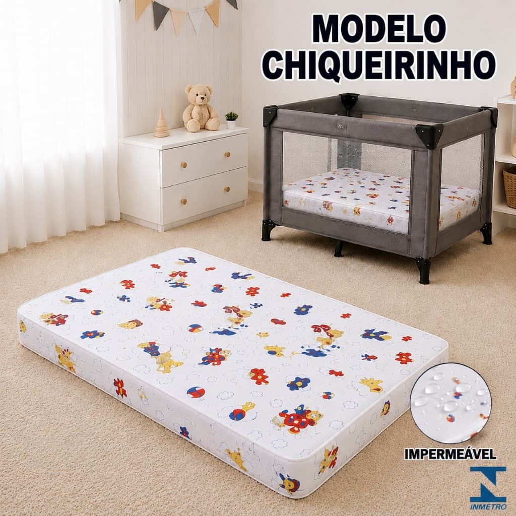 Colchão de Bebe Berço Chiqueirinho Moisés Impermeável D18 100x70 Infantil Baby Antialérgico Antimofo Confortável