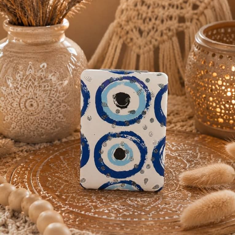Espelho de Bolso Retangular Olho Grego Pintura Artística – Proteção e Estilo
