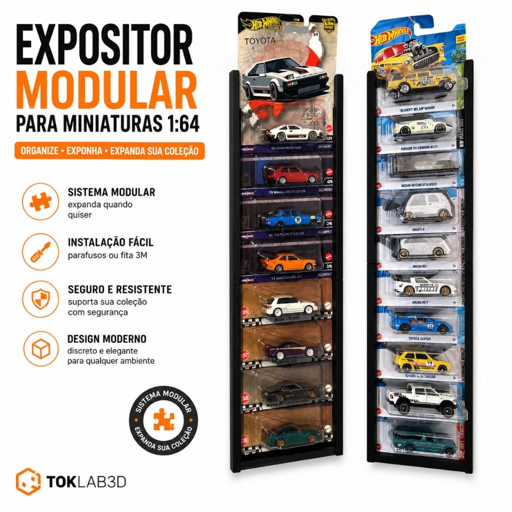 Suporte Expositor Modular para Hot Wheels 1:64 | Organizador de Coleção de Miniaturas de Parede