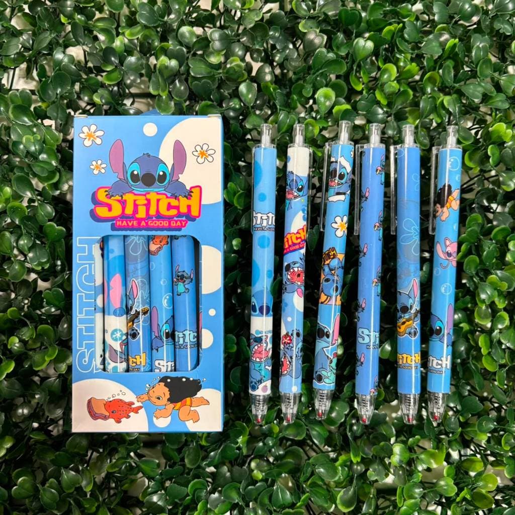 Kit 6 Canetas Stitch Esferográfica Tinta Preta Material Escolar Volta as aula Kawaii