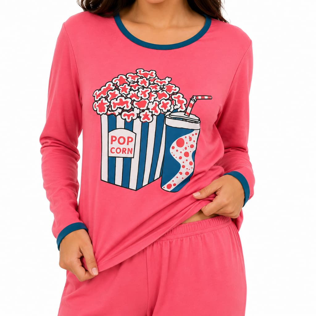 Pijama Feminino Longo Malha Premium Manga Longa Conjunto Confortável Toque Macio Roupa de Dormir Inverno