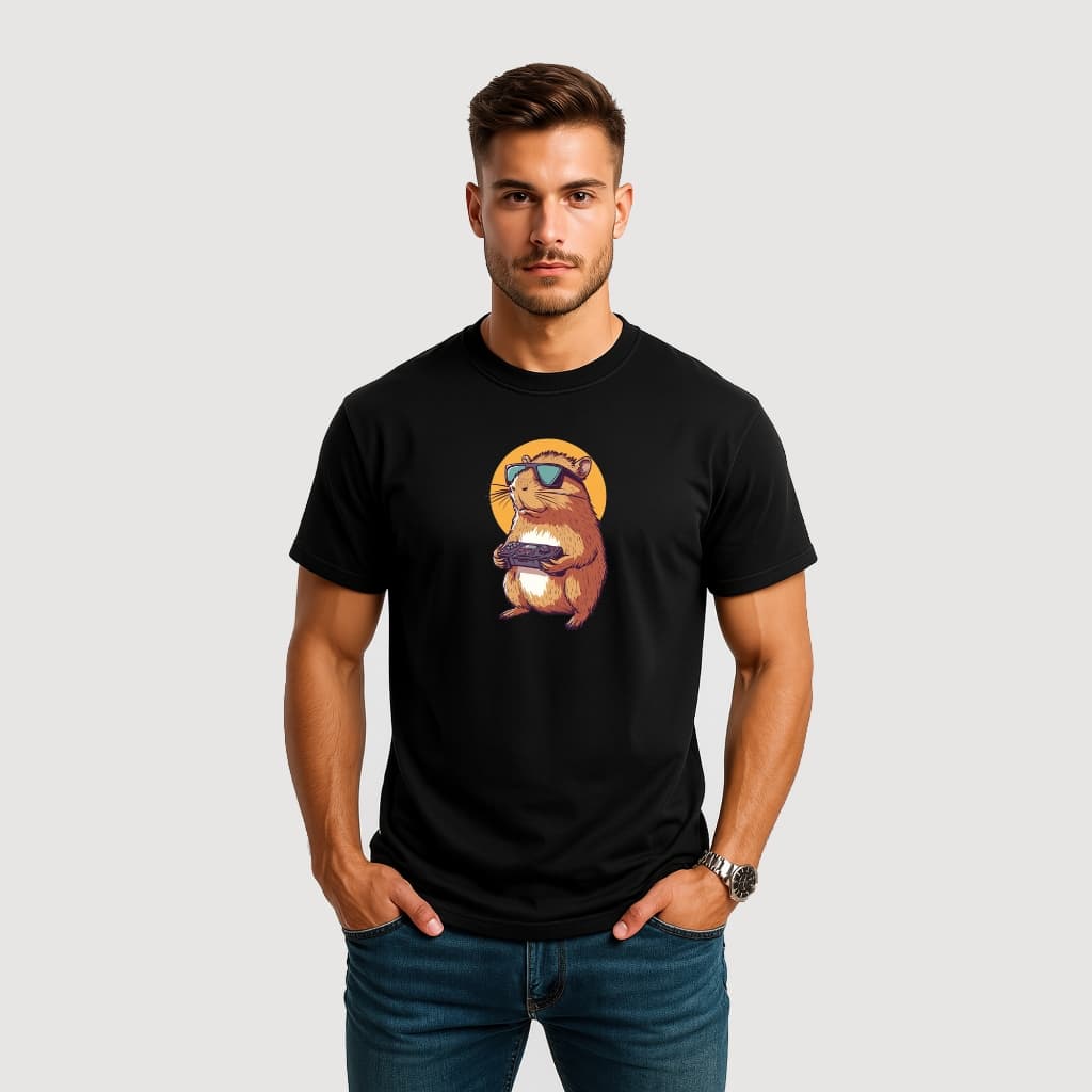 CAMISETA MASCULINA ALGODÃO CAPIVARA VIDEO GAME GAMER OCULOS