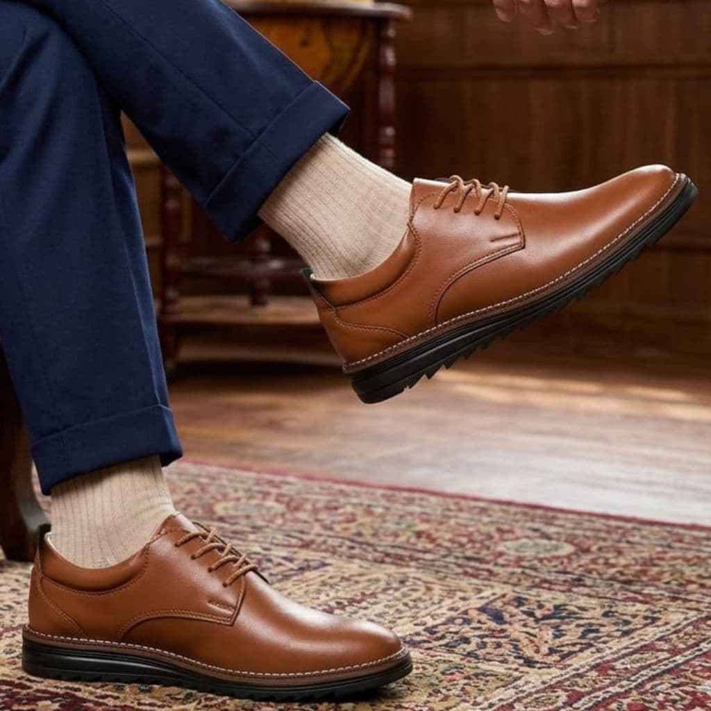 Sapatenis Masculino Tratorada Couro Sintético Oxford Elegante E Durável Derby Confortavel Casual Presente Dia Dos Pais